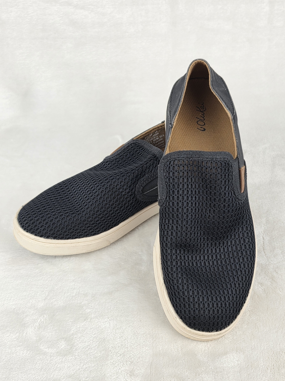 OluKai Pehuea Womens 7.5 Black Mesh Slip On Sneakers Drop In Heel